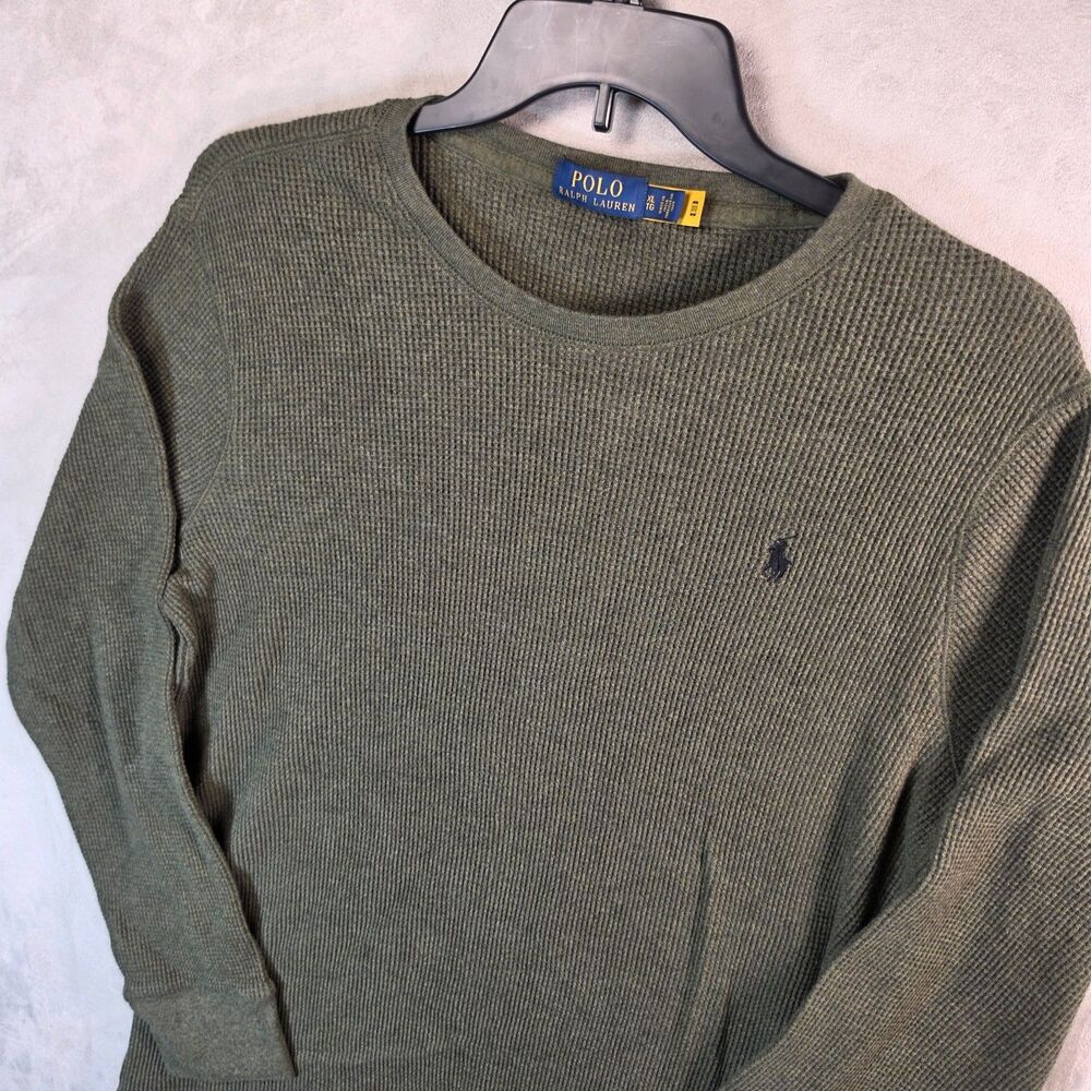 Polo Ralph Lauren Men's XL Olive Green Waffle Knit Thermal Long Sleeve Shirt XL